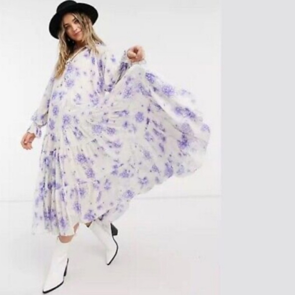 Floral Maxi Dress with Purple Accents
